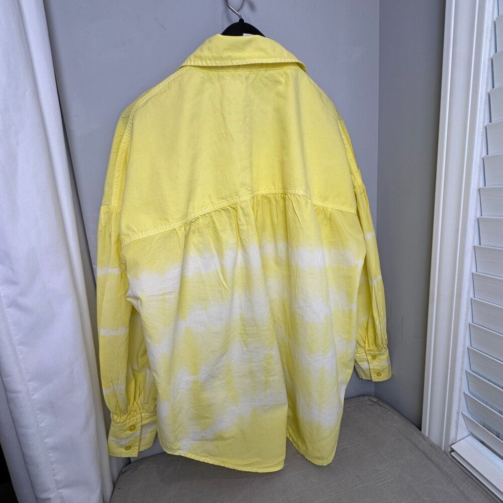 Crown & Ivy Women’s XL Bright Yellow White Tie-Dye Long Sleeve Hi-Lo Shirt - Picture 7 of 8